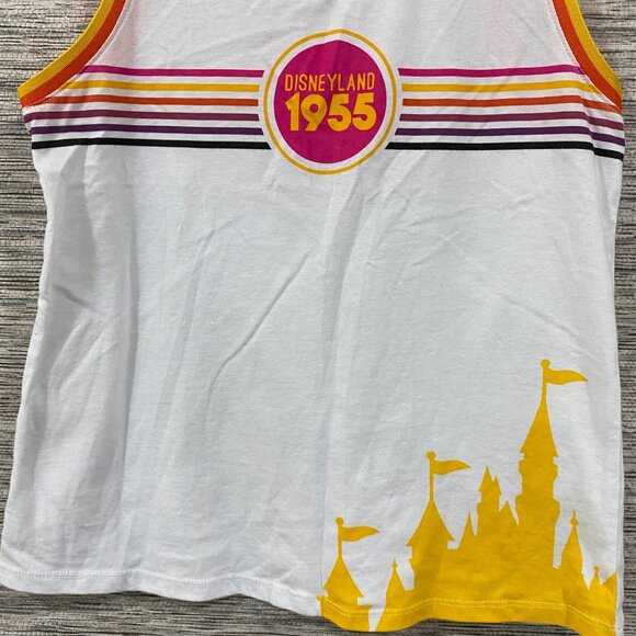 ✨   Disneyland 1955 Women's Tank Top XS White Cotton Blend Retro Striped Design - Picture 2 of 5